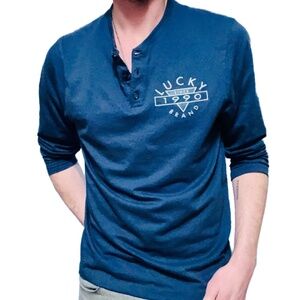 Navy Blue Lucky Brand Long Sleeve Henley Shirt